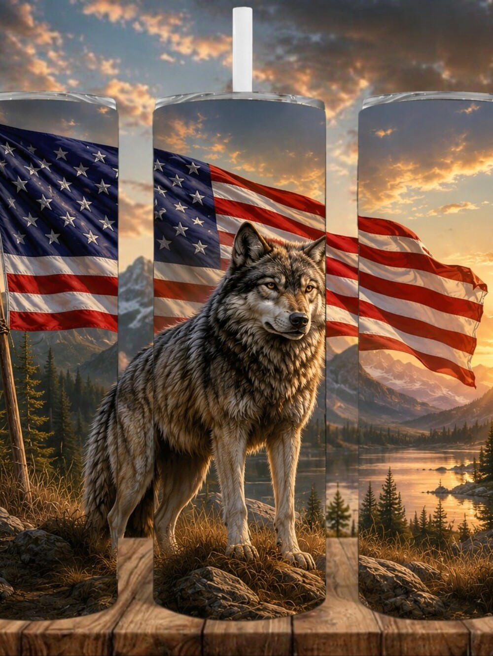 Sublimation Tumbler Wolf &American Flag